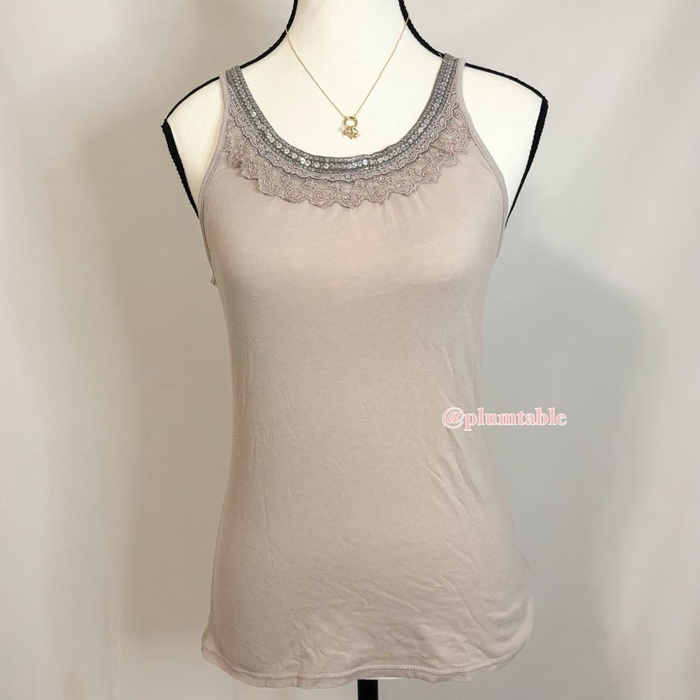 Chic Lace Accent Tank Top - Beige